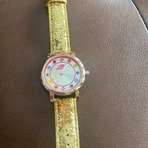 Gold glitter Betsy Johnson multicolored watch!! Battery works gently used